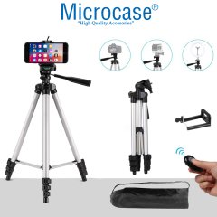 Microcase 3110 3 Ayak Kamera Tripodu 106 cm+Döner Başlık Telefon Tutucu+Bluetooth Kumanda - AL2918