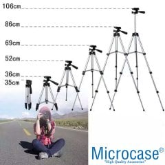 Microcase 3110 3 Ayak Kamera Tripodu 106 cm+Döner Başlık Telefon Tutucu+Bluetooth Kumanda - AL2918