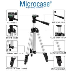 Microcase 3110 3 Ayak Kamera Tripodu 106 cm+Döner Başlık Telefon Tutucu+Bluetooth Kumanda - AL2918