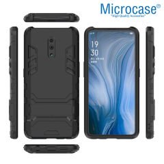 Microcase Oppo Reno  Alfa Serisi Armor Standlı Perfect Koruma Kılıf + Tam Kaplayan Çerçeveli Cam - Siyah