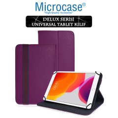 Microcase iPad 7.Nesil 10.2 2019 Delüx Serisi Universal Standlı Deri Kılıf - Mor + Ekran Koruma Filmi