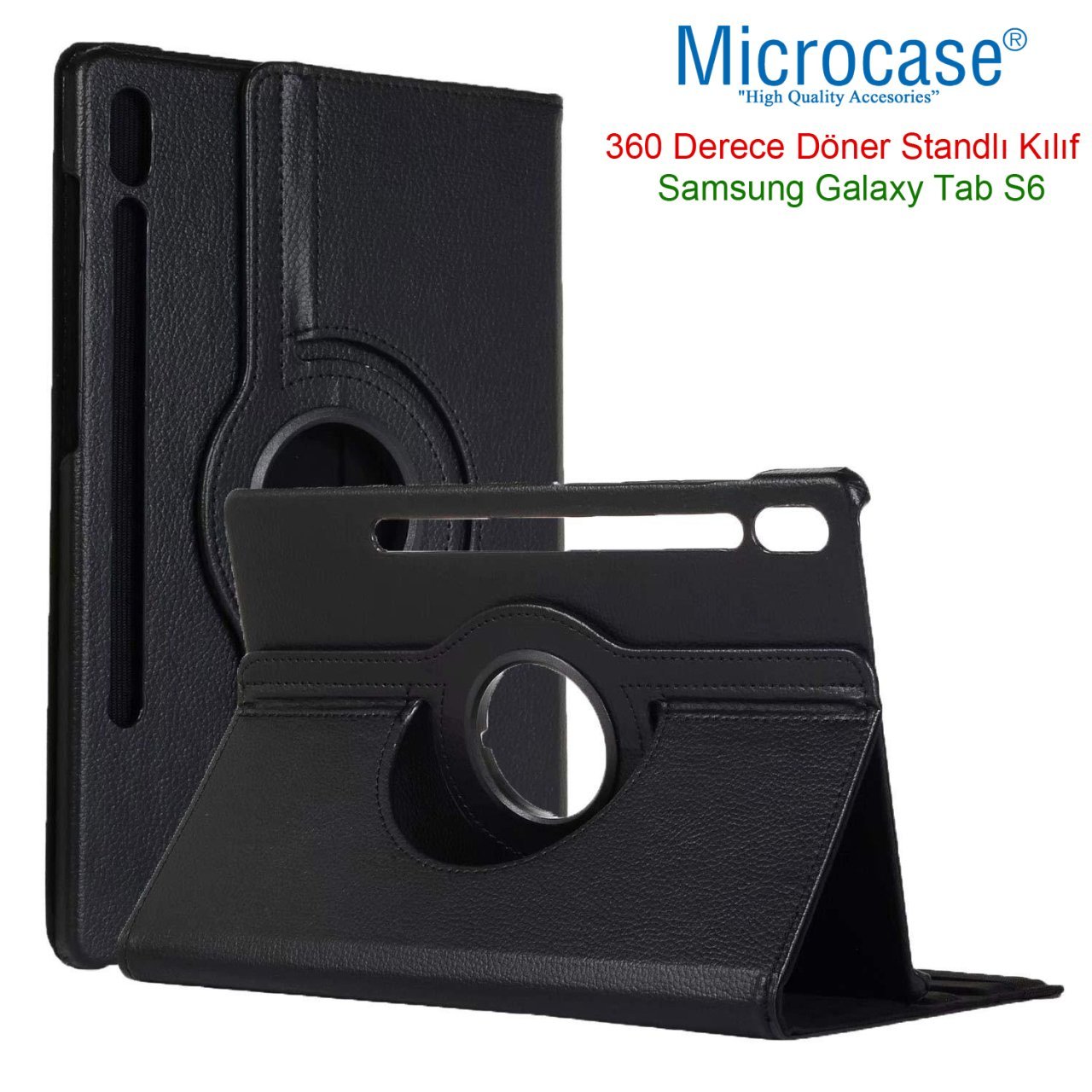 Microcase Samsung Galaxy Tab S6 10.6 Tablet T860 T867 360 Derece Döner Standlı Deri Kılıf - Siyah