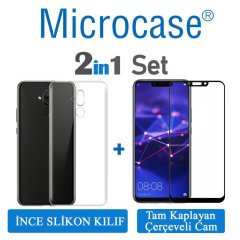 Huawei Mate 20 Lite İnce Silikon Kılıf + Tam Kaplayan Cam
