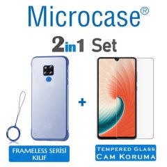 Microcase Huawei Mate 20 Frameless Serisi Sert Rubber Kılıf - Mavi + Tempered Glass Cam Koruma