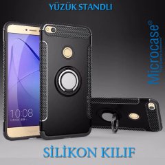 Huawei Honor 8 Lite Yüzük Standlı Armor Silikon Kılıf + CAM (SEÇ)
