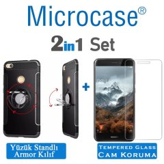 Huawei Honor 8 Lite Yüzük Standlı Armor Silikon Kılıf + CAM (SEÇ)