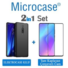 Microcase Xiaomi Redmi K20 Elektrocase Serisi Silikon Kılıf + Tam Kaplayan Çerçeveli Cam - Siyah