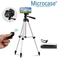 Microcase 330A 3 Ayak Kamera Tripodu 135 cm+Döner Başlık Telefon Tutucu+Bluetooth Kumanda - AL2919