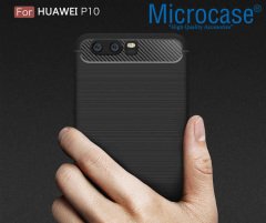 Microcase Huawei P10 BrushedCarbon Fiber Silikon Kılıf+Tam Kaplar