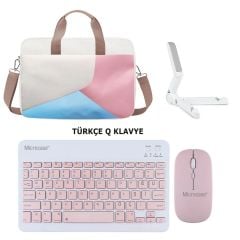 Microcase Samsung Galaxy Tab S9 +S9 Plus 12.4'' Tablet Çanta + Bluetooth Klavye + Mouse + Tablet Standı Pembe- AL4233