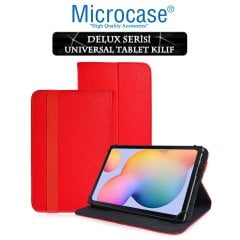 Microcase Samsung Galaxy Tab S6 Lite 10.4 P610 Delüx Serisi Universal Standlı Deri Kılıf - Kırmızı + Tempered Glass Cam Koruma