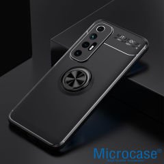 Microcase Xiaomi Mi 10S Focus Serisi Yüzük Standlı Silikon Kılıf - Siyah