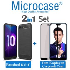 Huawei Honor 10 Brushed Silikon Kılıf + Tam Kaplayan Cam