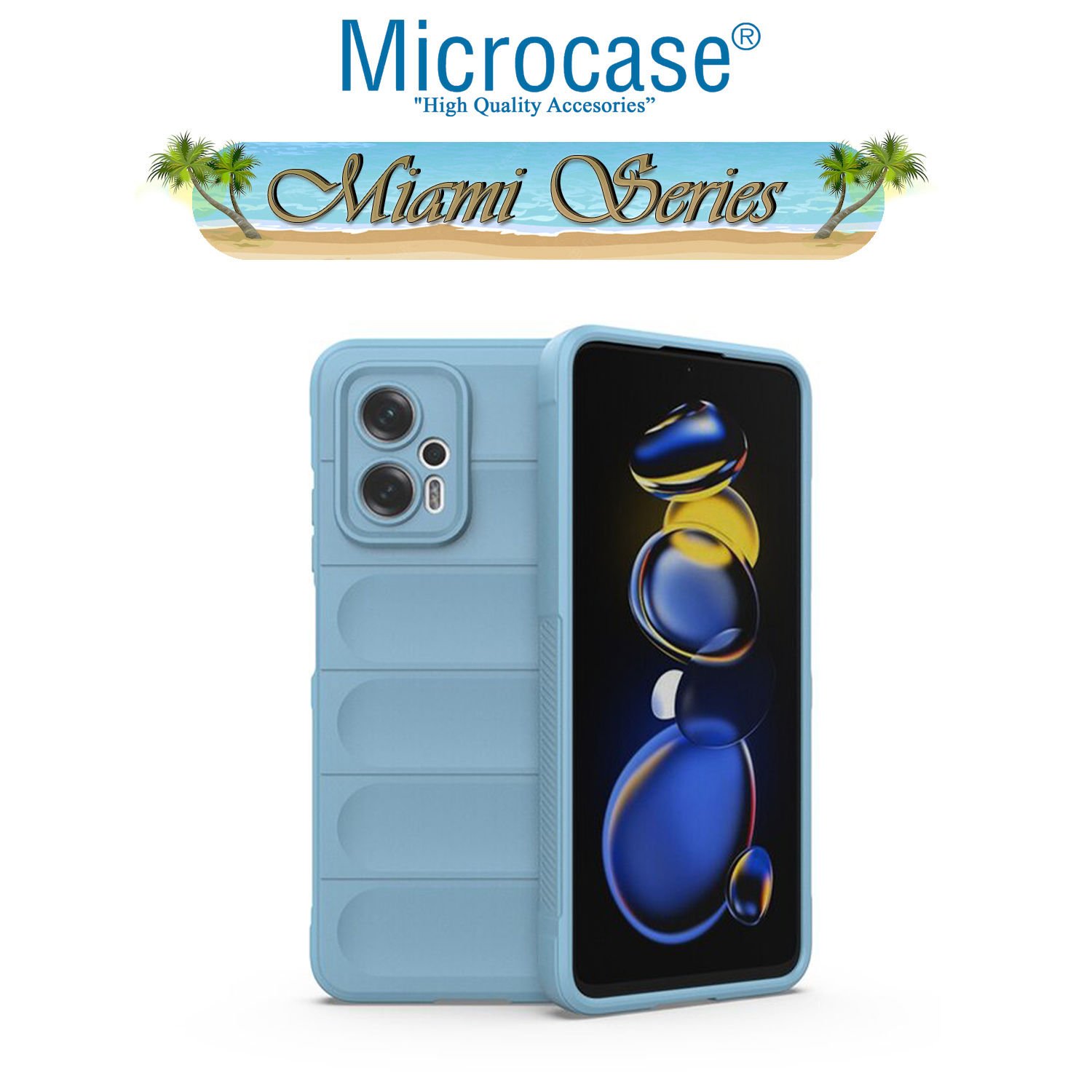 Microcase Xiaomi Redmi Note 11T Pro Plus Miami Serisi Darbeye Dayanıklı Silikon Kılıf - Açık Mavi