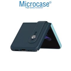 Microcase Samsung Z Flip 3 Parmak Tutuculu Plastik Kılıf -Lacivert-Turkuaz