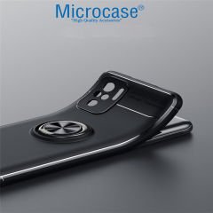 Microcase Xiaomi Redmi Note 10 Pro Focus Serisi Yüzük Standlı Silikon Kılıf - Siyah