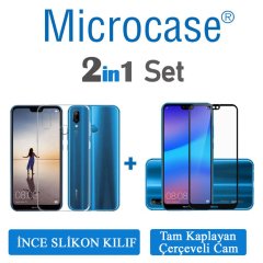 Microcase Huawei P20 Lite İnce Silikon Kılıf + Tam Kaplama Cam