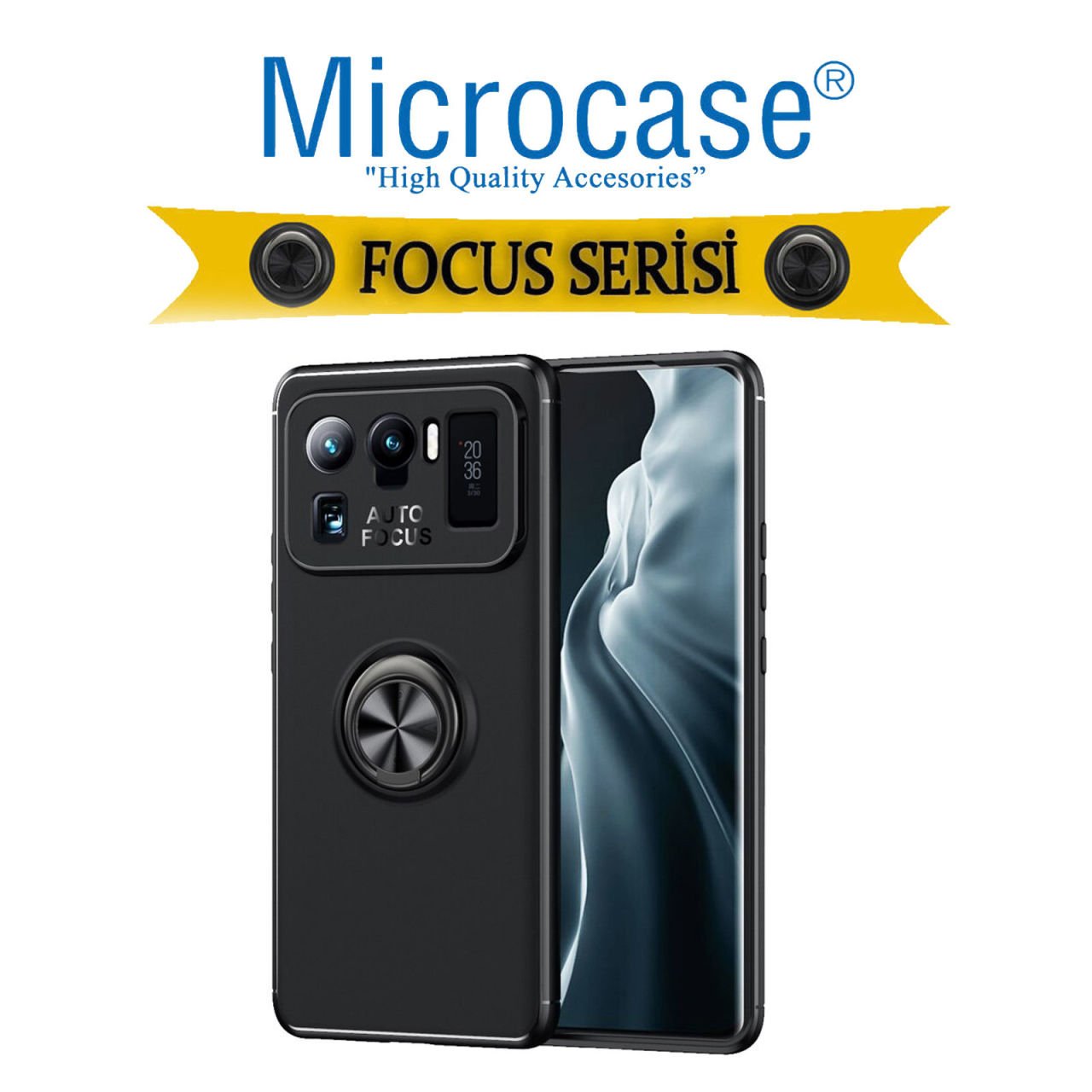 Microcase Xiaomi Mi 11 Ultra Focus Serisi Yüzük Standlı Silikon Kılıf - Siyah