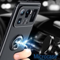 Microcase Xiaomi Mi 11 Ultra Focus Serisi Yüzük Standlı Silikon Kılıf - Siyah