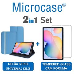 Microcase Samsung Galaxy Tab S6 Lite 10.4 P610 Delüx Serisi Universal Standlı Deri Kılıf - Turkuaz + Tempered Glass Cam Koruma