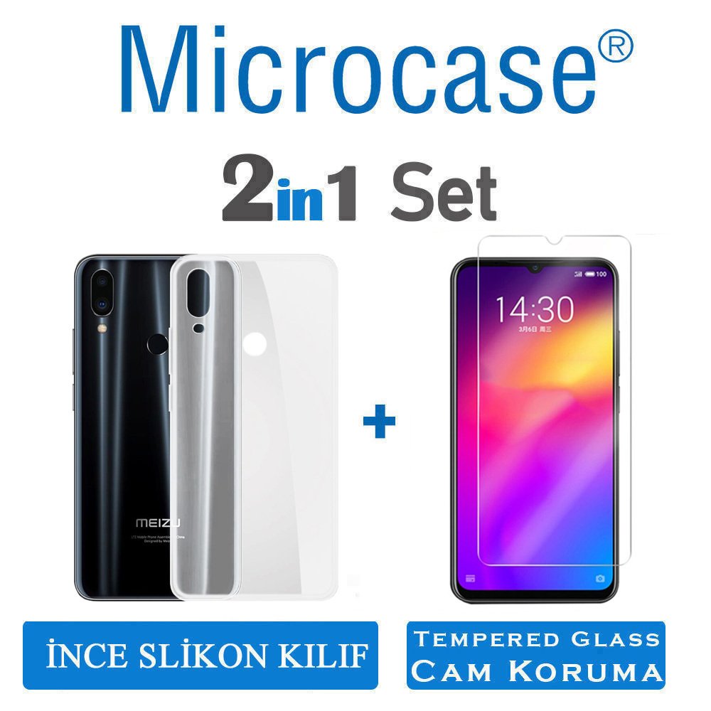 Microcase Meizu Note 9 Ultra İnce 0.2 mm Soft Silikon Kılıf + Tempered Glass Cam Koruma (SEÇENEKLİ)