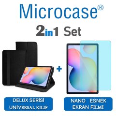 Microcase Samsung Galaxy Tab S6 Lite 10.4 P610 Delüx Serisi Universal Standlı Deri Kılıf - Siyah + Nano Esnek Ekran Koruma Filmi