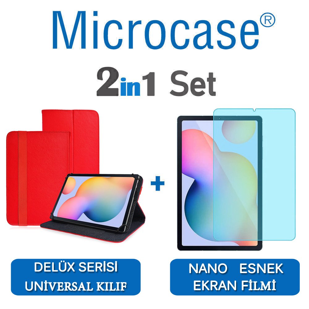 Microcase Samsung Galaxy Tab S6 Lite 10.4 P610 Delüx Serisi Universal Standlı Deri Kılıf - Kırmızı + Nano Esnek Ekran Koruma Filmi