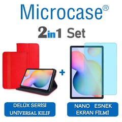 Microcase Samsung Galaxy Tab S6 Lite 10.4 P610 Delüx Serisi Universal Standlı Deri Kılıf - Kırmızı + Nano Esnek Ekran Koruma Filmi