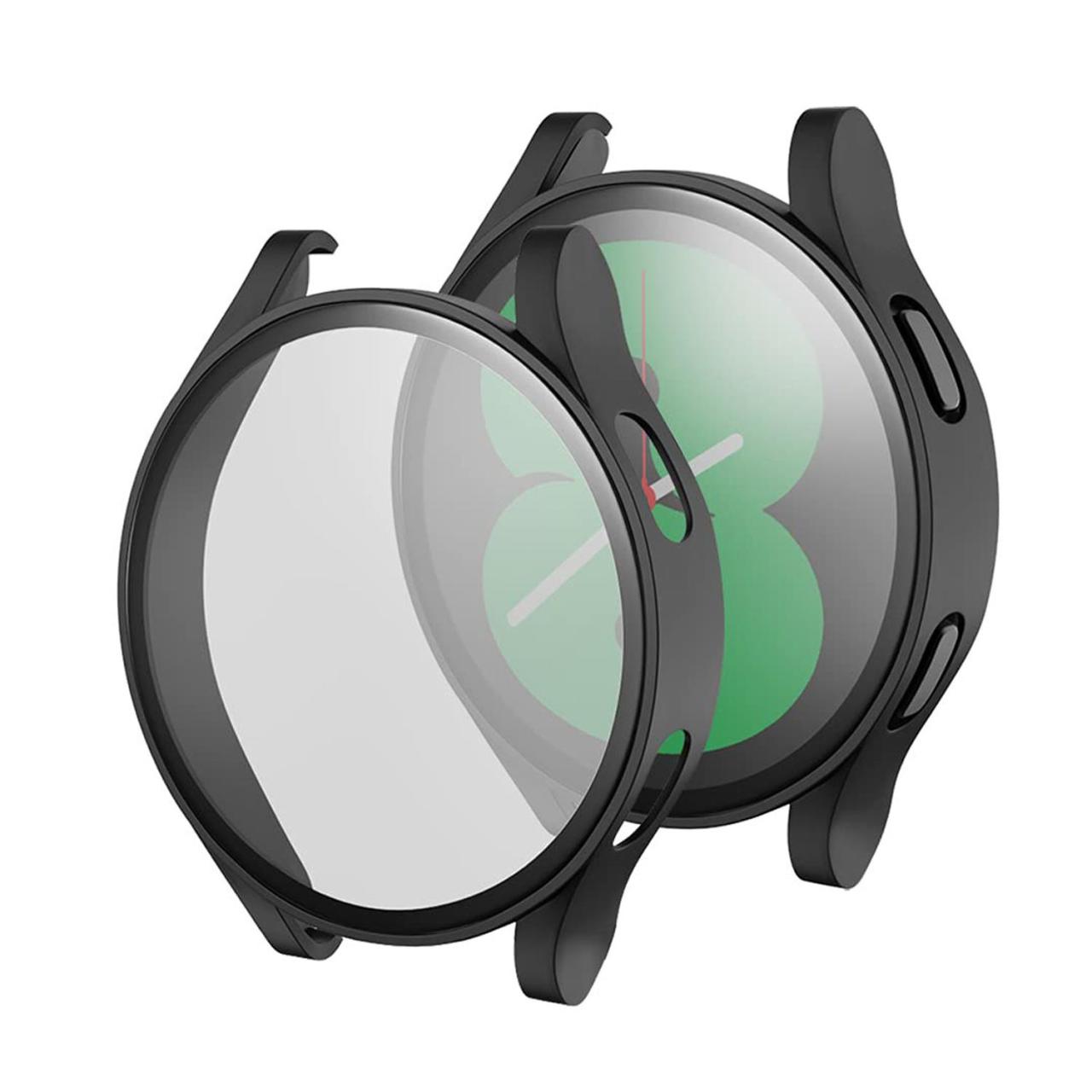 Microcase Samsung Galaxy Watch 4 44 mm Ekran Korumalı Sert Rubber Kılıf - Siyah