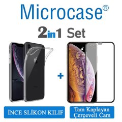 iPhone XR 0.2 mm İnce Silikon Kılıf + Tam Kaplayan Cam