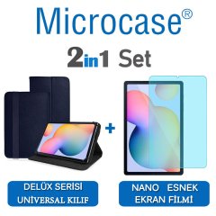 Microcase Samsung Galaxy Tab S6 Lite 10.4 P610 Delüx Serisi Universal Standlı Deri Kılıf - Lacivert + Nano Esnek Ekran Koruma Filmi