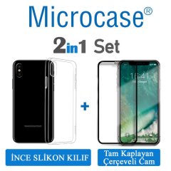 iPhone X 0.2 mm İnce Silikon Kılıf + Tam Kaplayan Cam