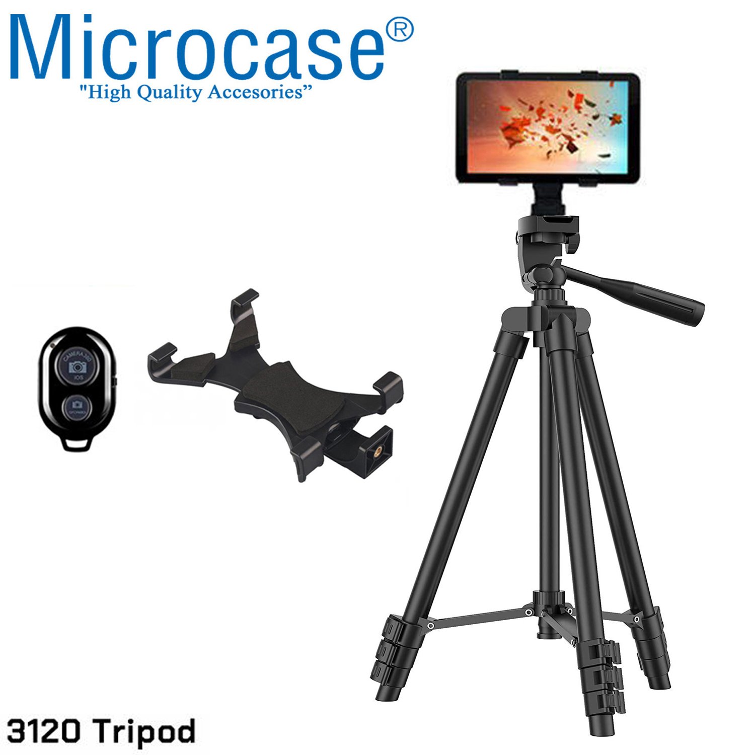 Microcase 3120A 3 Ayak Kamera Tripodu 102 cm+Döner Başlık Tablet Tutucu+Bluetooth Kumanda - AL2920