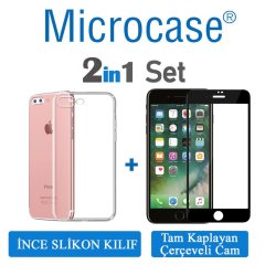 iPhone 8 Plus 0.2 mm İnce Silikon Kılıf + Tam Kaplayan Cam