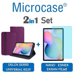 Microcase Samsung Galaxy Tab S6 Lite 10.4 P610 Delüx Serisi Universal Standlı Deri Kılıf - Mor + Nano Esnek Ekran Koruma Filmi