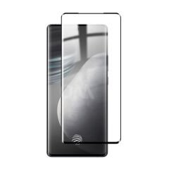 Microcase Vivo X60 Pro Plus 3D Curved Tam Kaplayan Kavisli Tempered Cam - Siyah AL3282