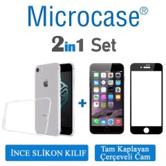 iPhone 8 0.2 mm İnce Silikon Kılıf + Tam Kaplayan Cam
