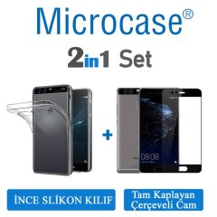 Microcase Huawei P10 İnce 0.2 mm Silikon Kılıf + Tam Kaplayan Cam