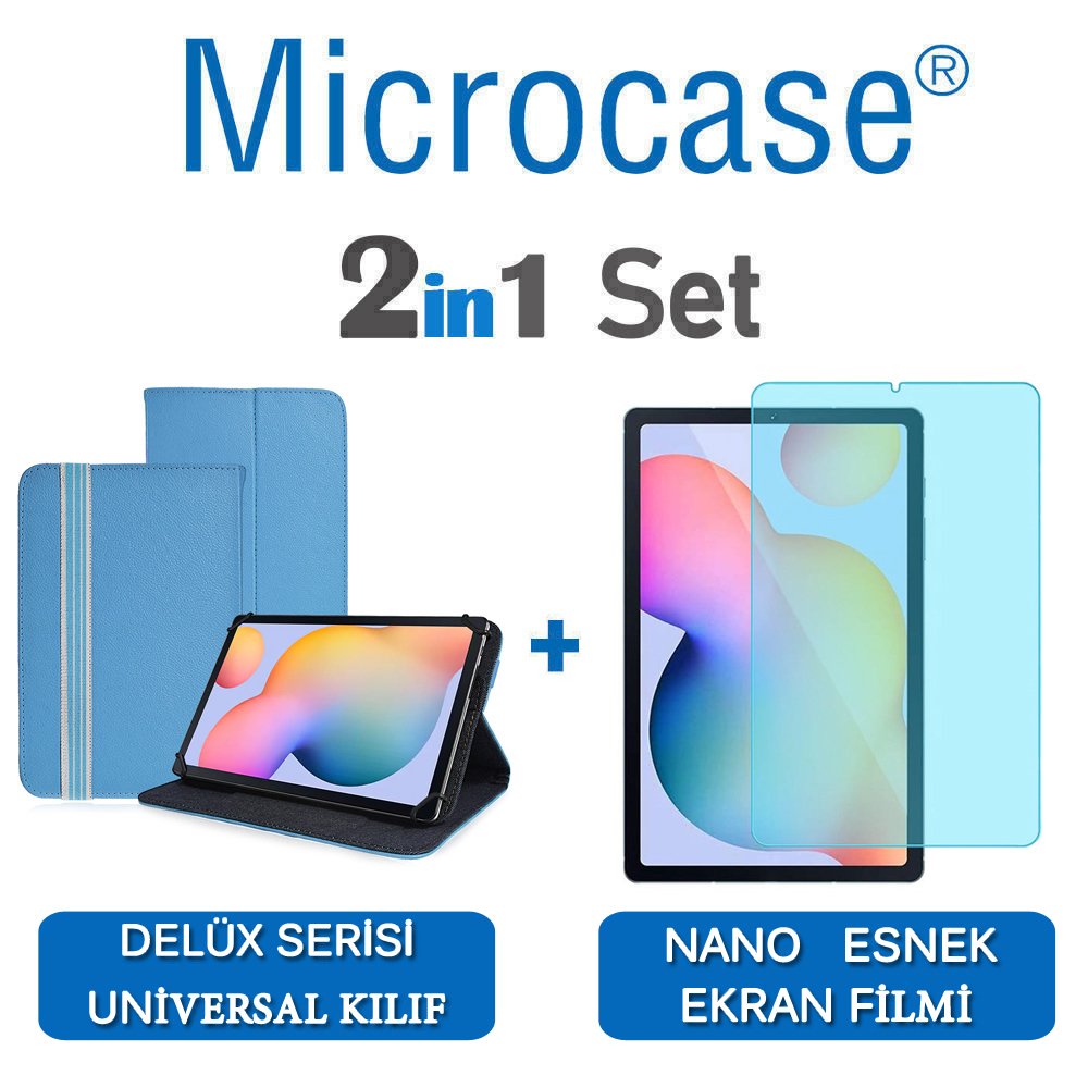 Microcase Samsung Galaxy Tab S6 Lite 10.4 P610 Delüx Serisi Universal Standlı Deri Kılıf - Turkuaz + Nano Esnek Ekran Koruma Filmi