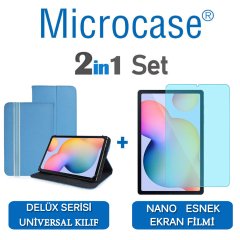 Microcase Samsung Galaxy Tab S6 Lite 10.4 P610 Delüx Serisi Universal Standlı Deri Kılıf - Turkuaz + Nano Esnek Ekran Koruma Filmi