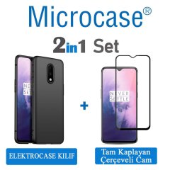 Microcase OnePlus 7 Elektrocase Serisi Silikon Kılıf + Tam Kaplayan Çerçeveli Cam - Siyah