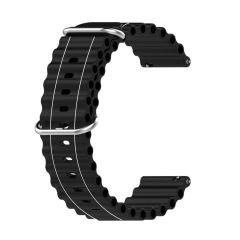 Microcase 22mm Universal Akıllı Saatler ile Uyumlu Çizgi Desenli Silikon Kordon Kayış-KY73-Turuncu