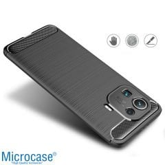 Microcase Xiaomi Mi 11 Pro Brushed Carbon Fiber Silikon Kılıf - Siyah