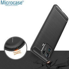 Microcase Xiaomi Mi 11 Pro Brushed Carbon Fiber Silikon Kılıf - Siyah