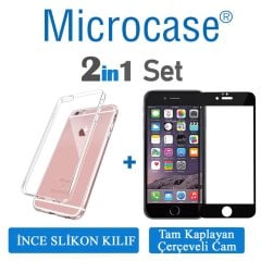 iPhone 6 Plus 0.2 mm İnce Silikon Kılıf + Tam Kaplayan Cam