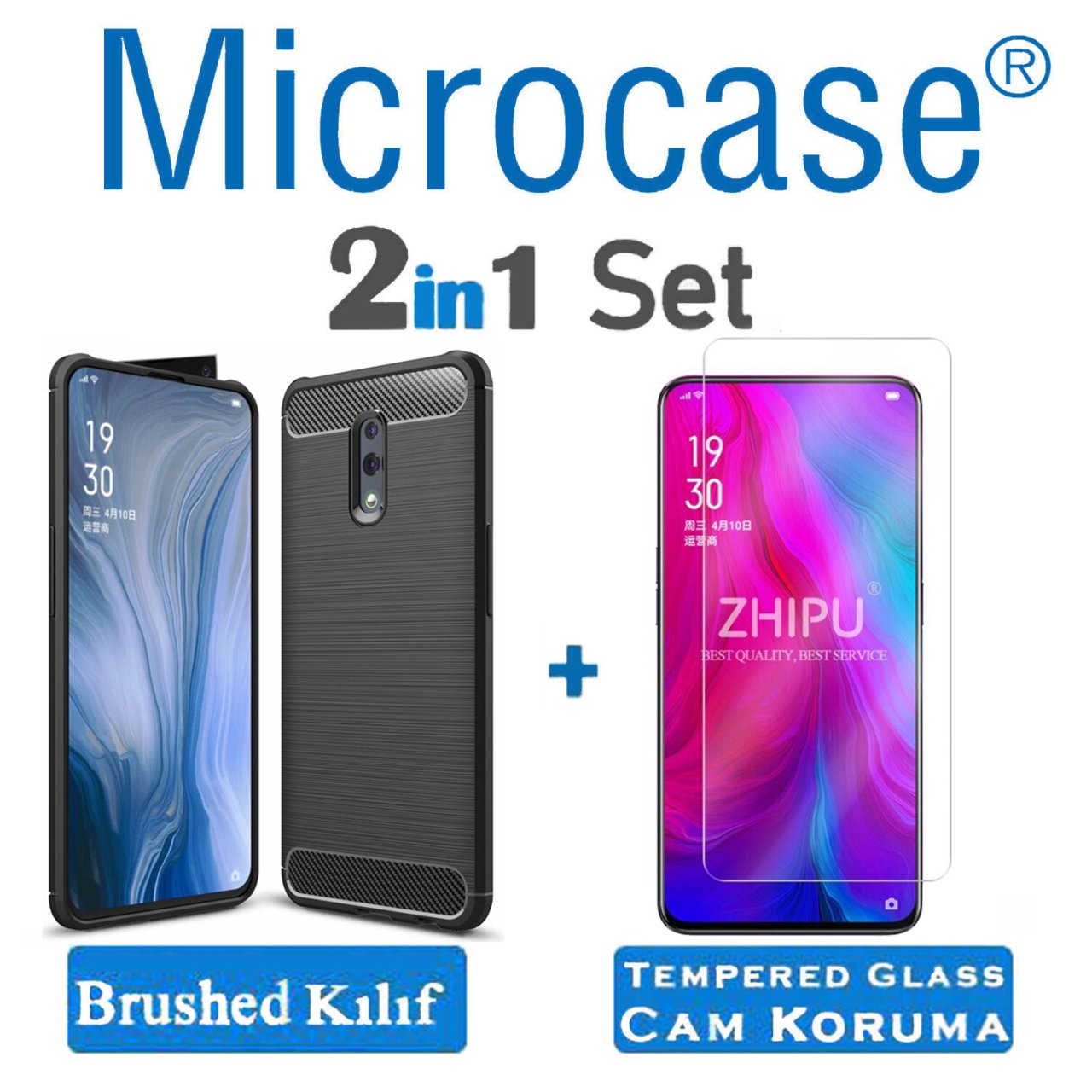 Microcase Oppo Reno Brushed Carbon Kılıf + CAM