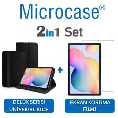 Microcase Samsung Galaxy Tab S6 Lite 10.4 P610 Delüx Serisi Universal Standlı Deri Kılıf - Siyah + Ekran Koruma Filmi
