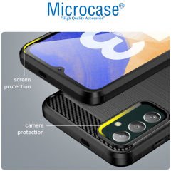 Microcase Samsung Galaxy M23 Brushed Carbon Fiber Silikon Kılıf - Siyah