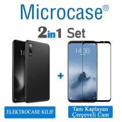 Microcase Meizu 16s Pro Elektrocase Serisi Silikon Kılıf + Tam Kaplayan Çerçeveli Cam - Siyah