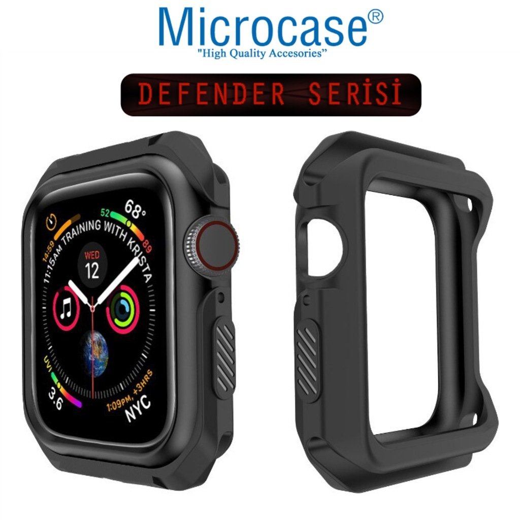 Microcase Apple Watch SE 40 mm Defender Seri Silikon Kılıf - Siyah